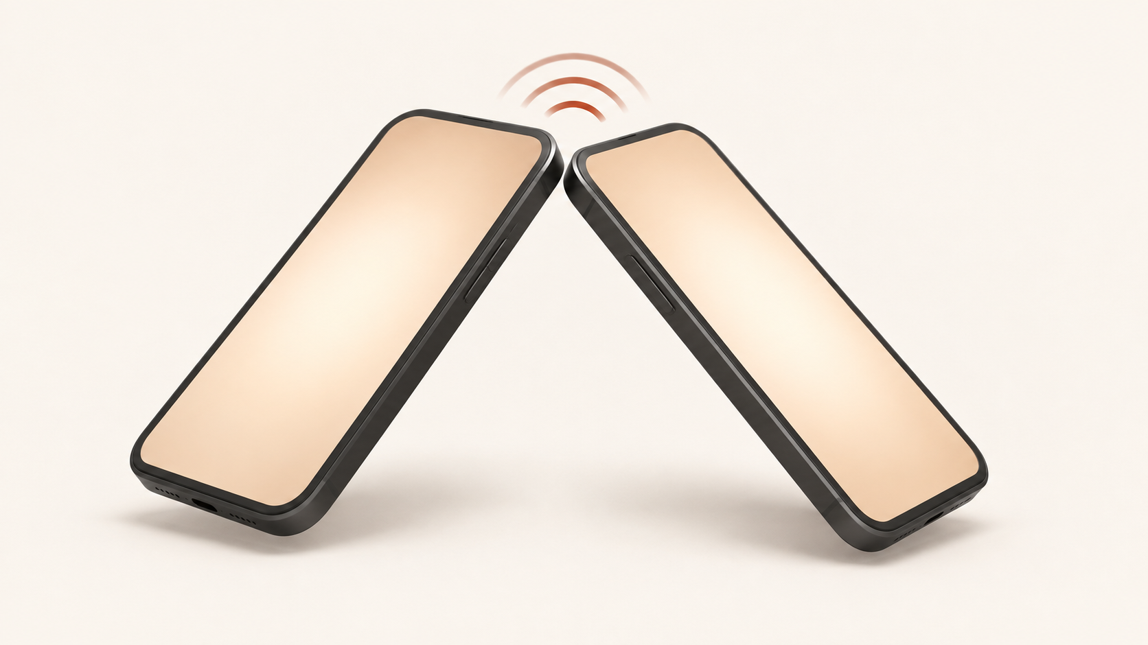 Two ordinary phones meeting tip to tip, with a contactless payment arcing between them.
